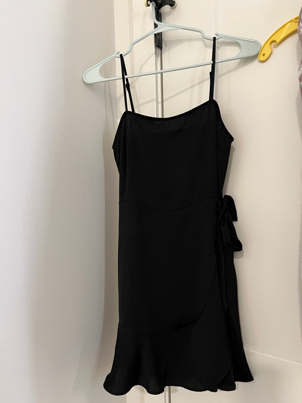 Express Black Spaghetti Strap Wrap Mini Dress